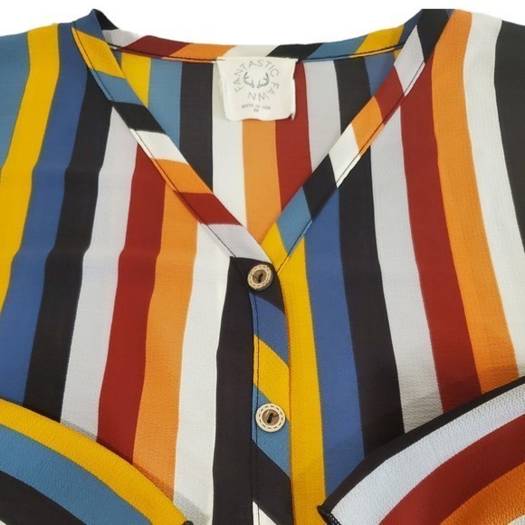 Fantastic Fawn Women's Striped‎ Button Up Blouse Sz Med Oversized Multicolor Top - Picture 6 of 8